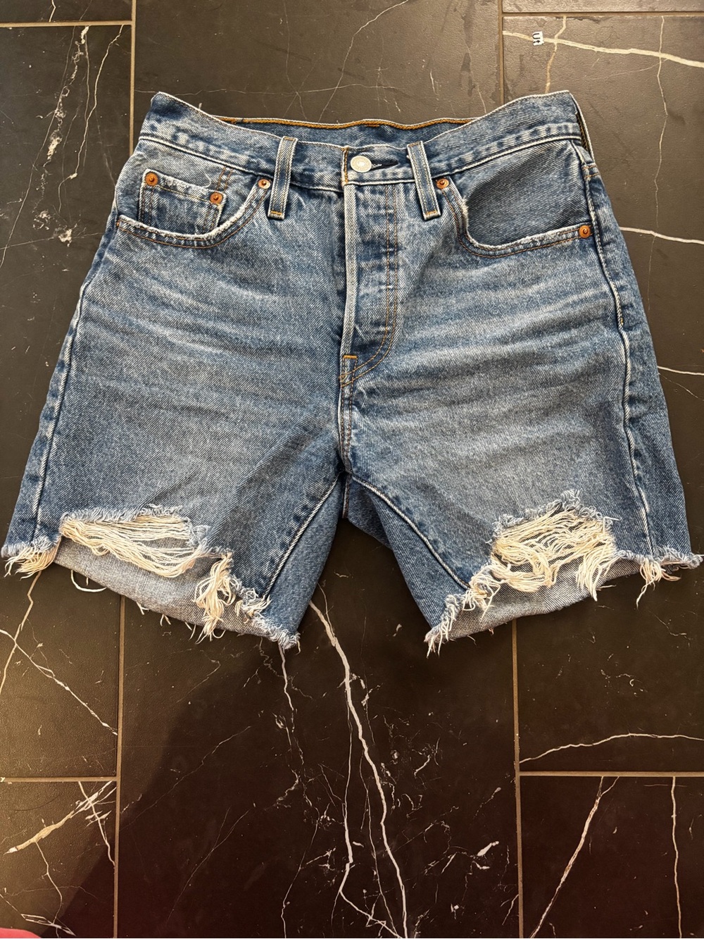 Levi's Light Blue Distressed High-Rise Jean Shorts